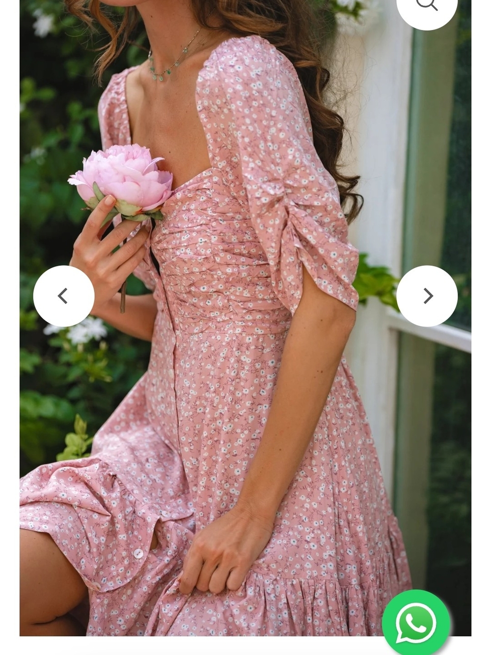 Lilit Midi Bali ELF   Women's Pink Floral Midi Dress - Elegant Square Neck
